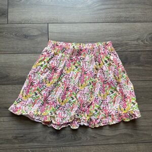 Floral Ruffle Skort Pink Yellow Cotton Elastic Waist Shorts Skirt XXL 11-12Y